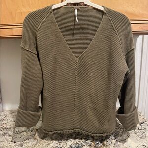 Free People Khaki V-Neck Sweater